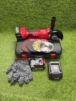 Акумуляторна болгарка Krafftec Germani GWX 48V-125C (48V, &Oslash;125 мм) Потужна кутова шліфмашина Німеччина 125 мм з 2 АКБ + 4 диски