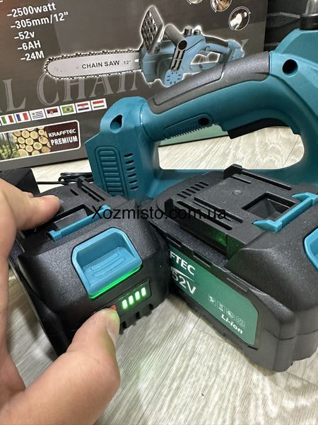 Аккумуляторная пила 12дюймов Krafftec Германия [52V 6Ah / 2500 Вт / 2 аккумулятора] с автоматической смазкой