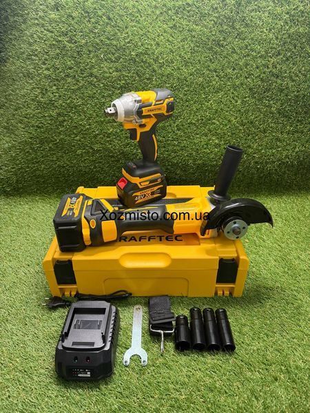 Набор 2в1 Krafftec Germany PRO 48V, 6А/ч (Гайковерт DCF922 + Болгарка DCG600) набор УШМ + Гайковерт 600N.m Германия желтый