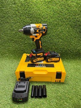 Мощный ударный бесщеточный аккумуляторный гайковерт Krafftec Germany PRO 48V 8Ah 1500 Нм желтый Германия