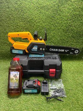 Аккумуляторная пила 12 дюймов Krafftec Германия [52V 6Ah / 2500 Вт ] с автоматической смазкой желтая В подарок - цепь и масло