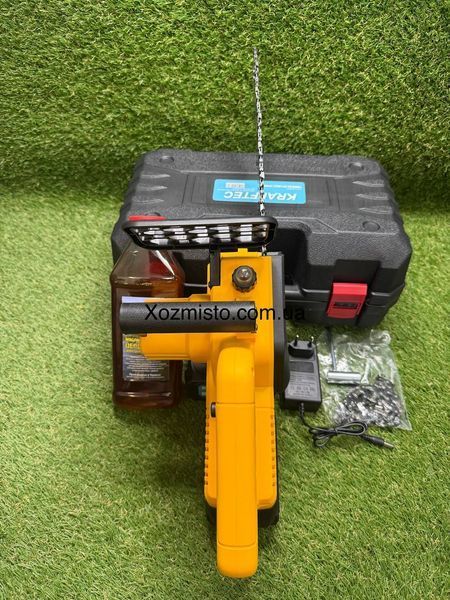 Аккумуляторная пила 12 дюймов Krafftec Германия [52V 6Ah / 2500 Вт ] с автоматической смазкой желтая В подарок - цепь и масло