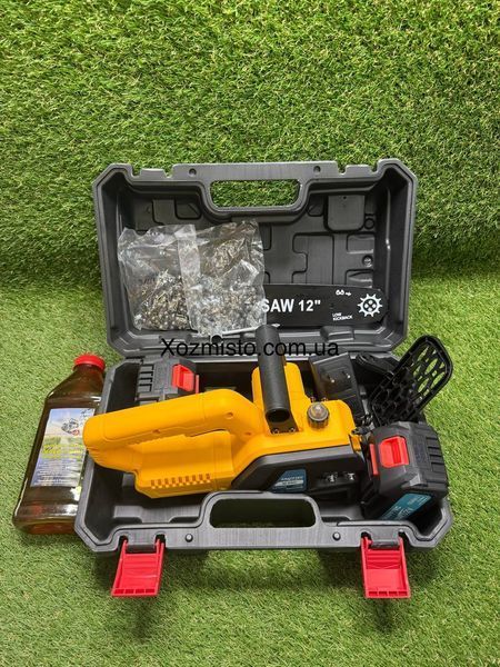 Аккумуляторная пила 12 дюймов Krafftec Германия [52V 6Ah / 2500 Вт ] с автоматической смазкой желтая В подарок - цепь и масло